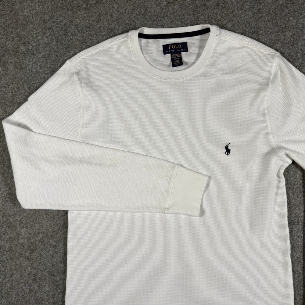 Polo Ralph Lauren Thermal Shirt Men M White Waffle Knit Long Sleeve Sleepwear
